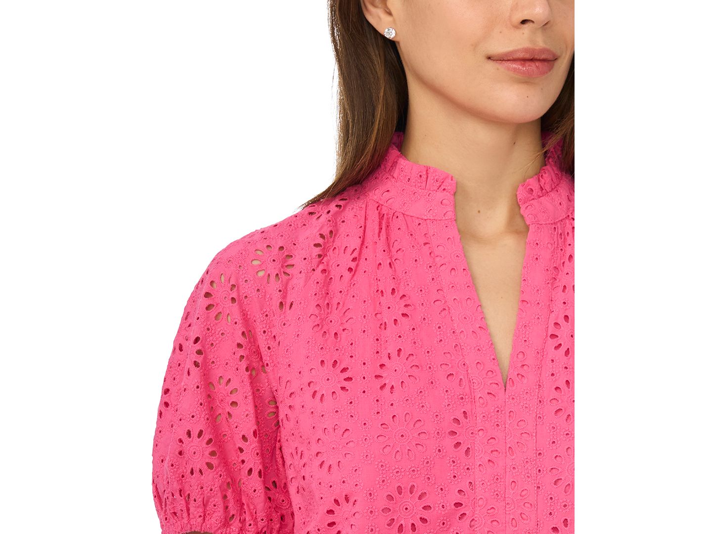 Женская блузка CeCe Short-Sleeve Split Neck Blouse, цвет: Azalea — фото 2