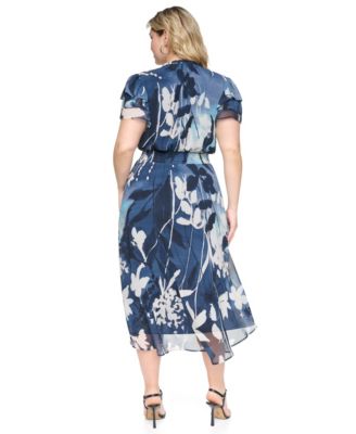 dkny women's chiffon flutter-sleeve tie-waist dress DKNY Women's Chiffon Flutter-Sleeve Tie-Waist Dress