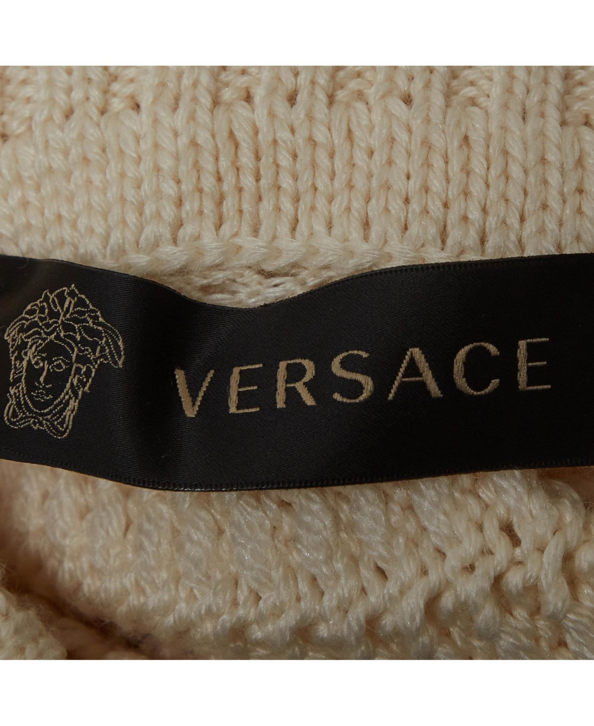 Pre-Owned Versace Women's Cream Rib Knit Turtle Neck Sweater