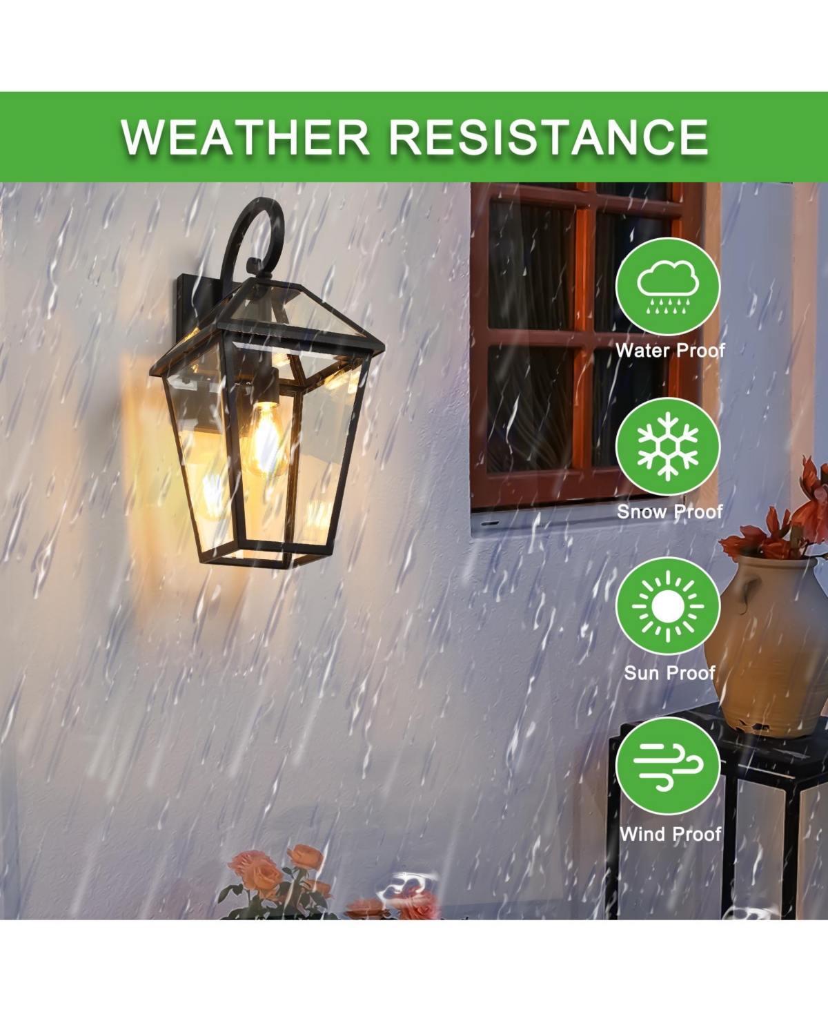 Clihome 2 Pieces Outdoor Wall Lantern Light, Modern Metal and Clear Glass Sconce (Bulb Not Included)