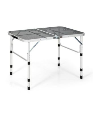 Aluminum Grill Table with Iron Mesh Top, Folding Camping Table Adjustable Height