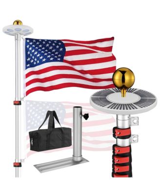 EZ GO 20Ft Aluminum Telescopic Flag Pole Kit w/ Solar Light and Flagpole Holder for Camper RV Tailgate