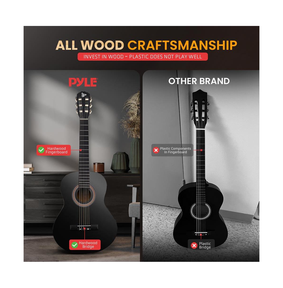 Pyle 39" 6-String Classical Acoustic Guitar for Beginners & Adults with Accessory Kit