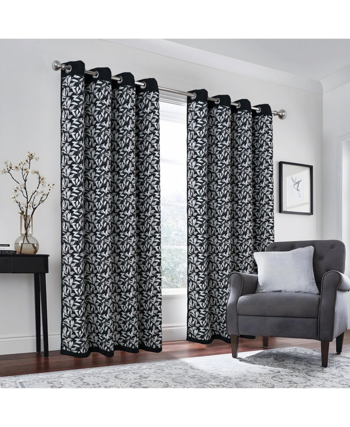 Rt Designers Collection Polyester 190 Gsm Marina Revisible Blackout Grommet Curtain Panel