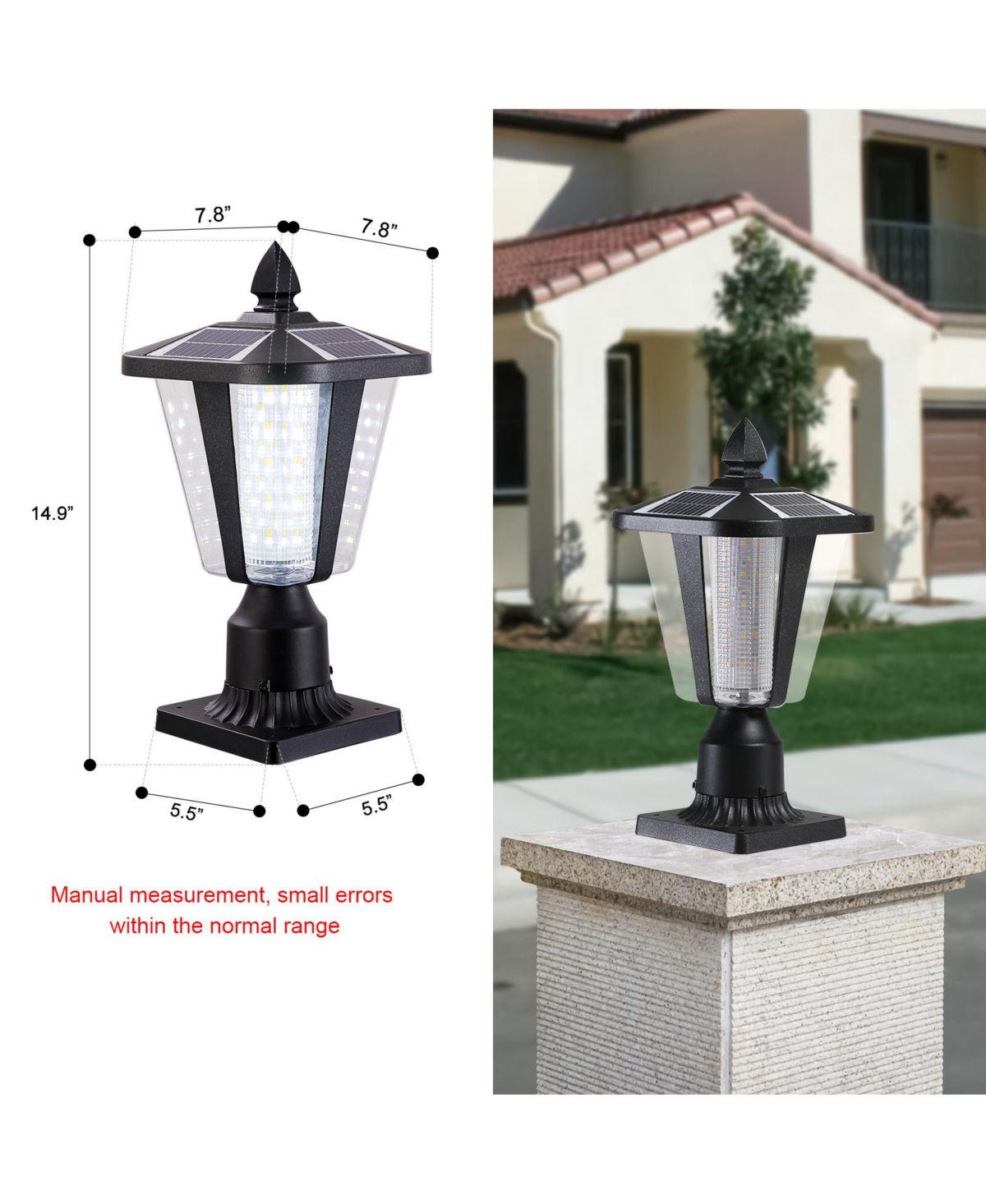 Clihome 15inch H Solar Powered Outdoor Lantern, Modern Garden Light with Led