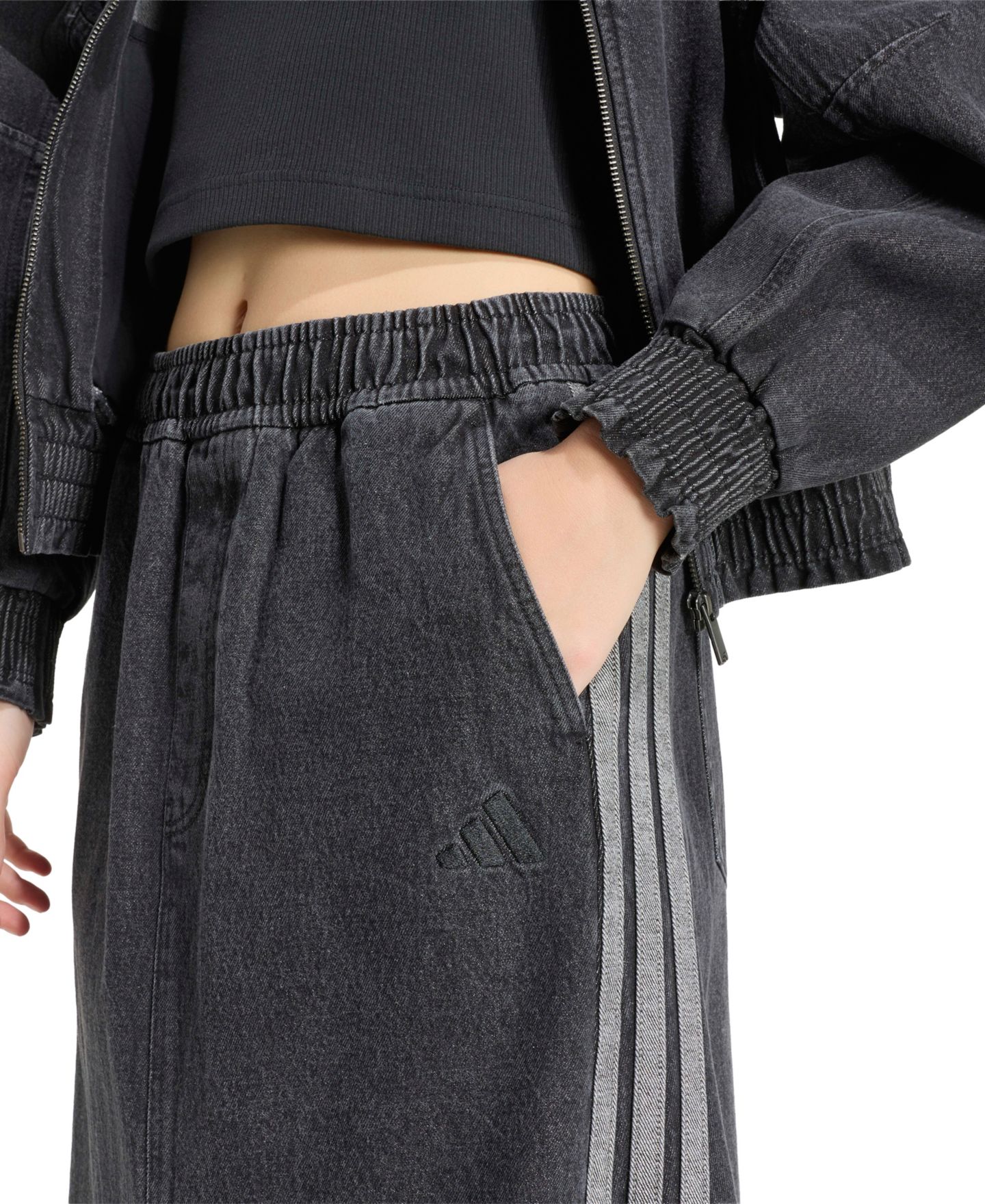 Женская юбка adidas Stadium Washed Denim Loose-Fit, цвет: Чёрный — фото 3