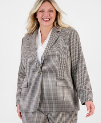 Plus Size Houndstooth One-Button Blazer
