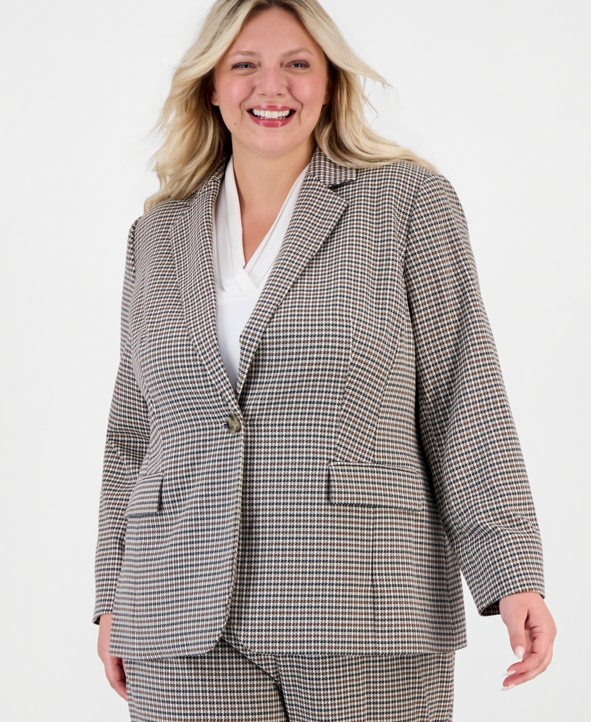 Anne Klein Plus Houndstooth One-Button Blazer