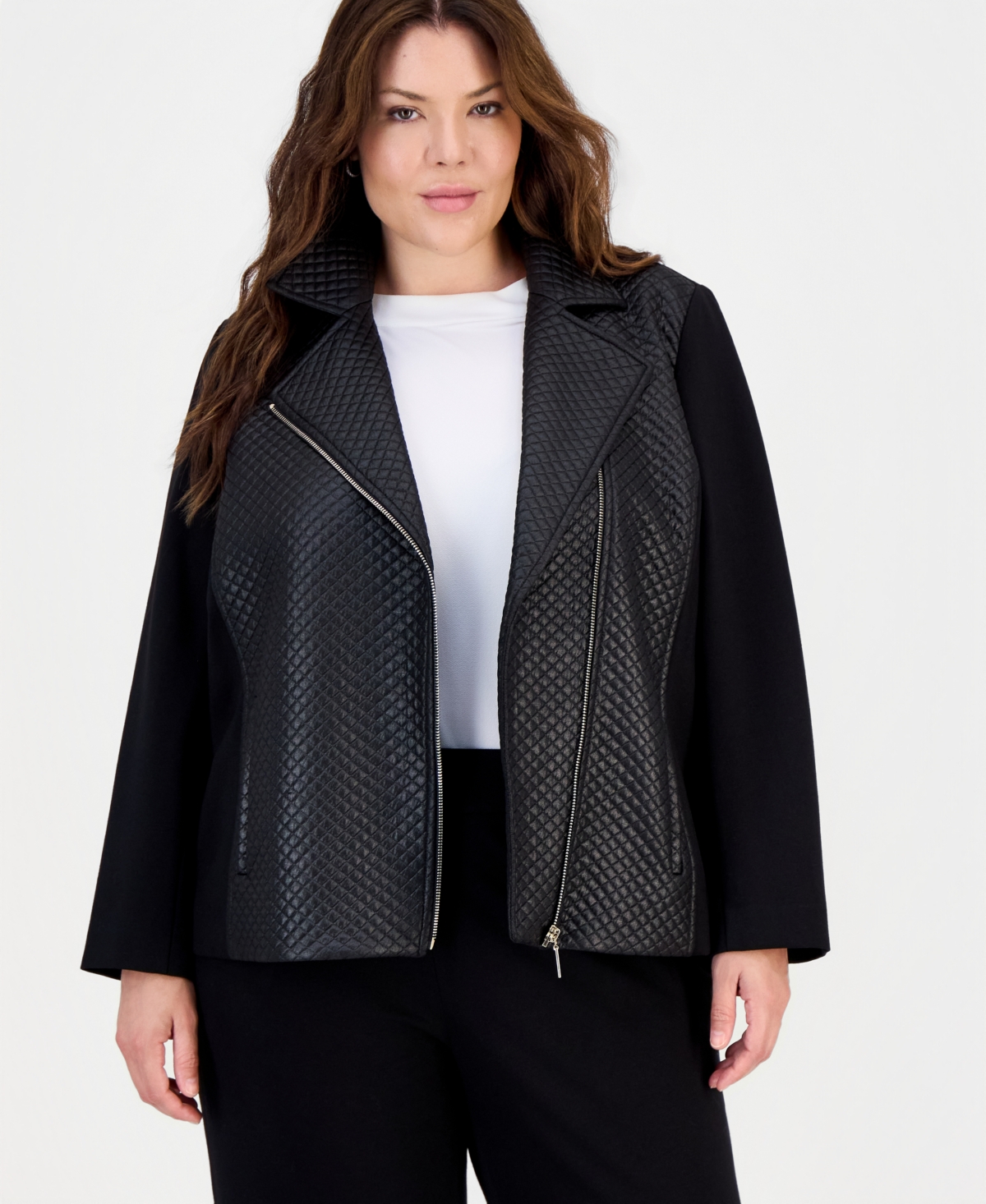 Anne Klein Plus Quilted Faux-Leather Motorcycle Jacket