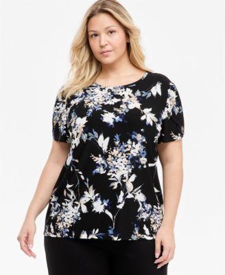 Plus Size Tuli Floral Tulip-Sleeve T-Shirt