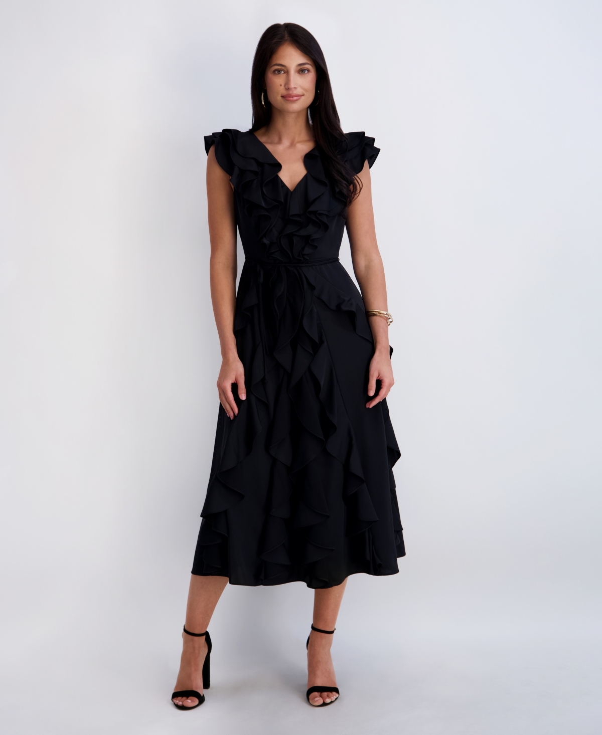 Kensie Women's Silky Woven Ruffle Midi Dress