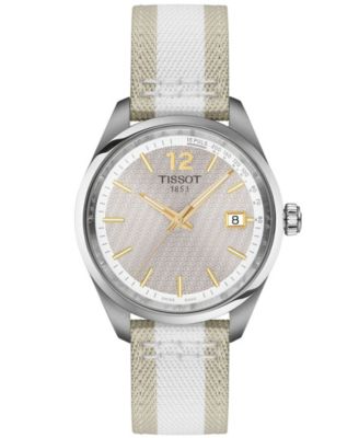 Women's Bicolor, Beige & White Textile Strap Watch 34mm