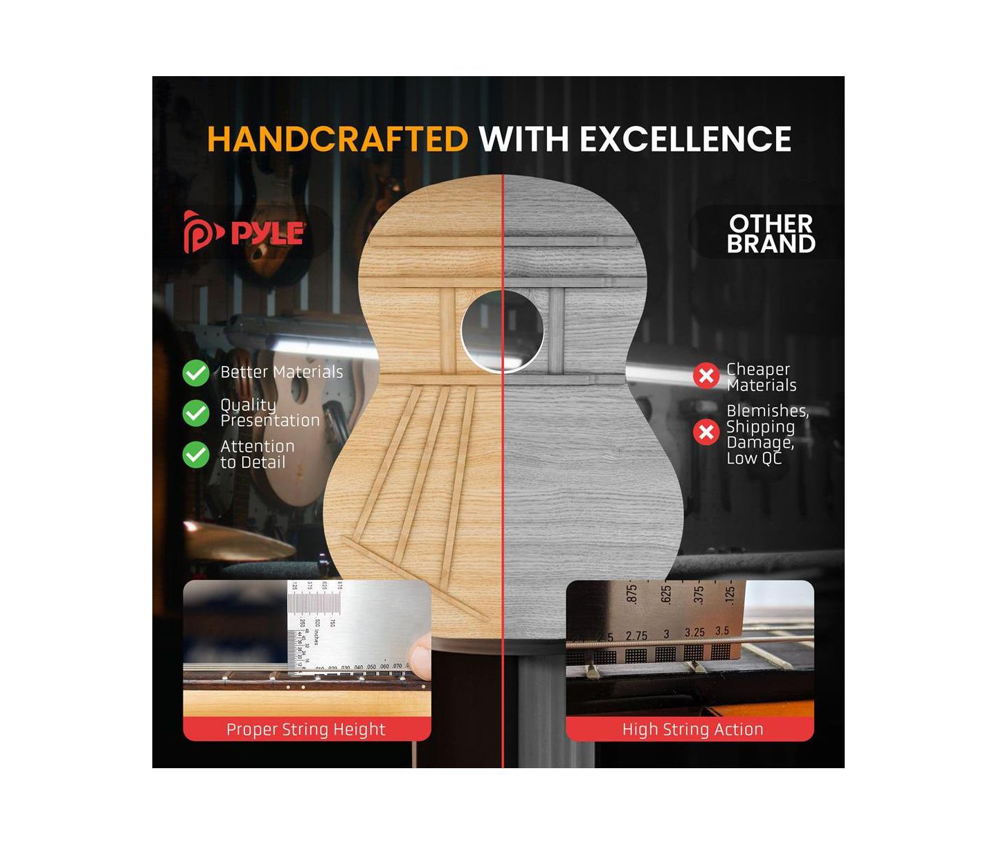 Детские игрушки Pyle 41 inch Full-Size Acoustic Guitar Kit, Cutaway Body with Digital Tuner and Accessory Kit, цвет: Коричневый — фото 5