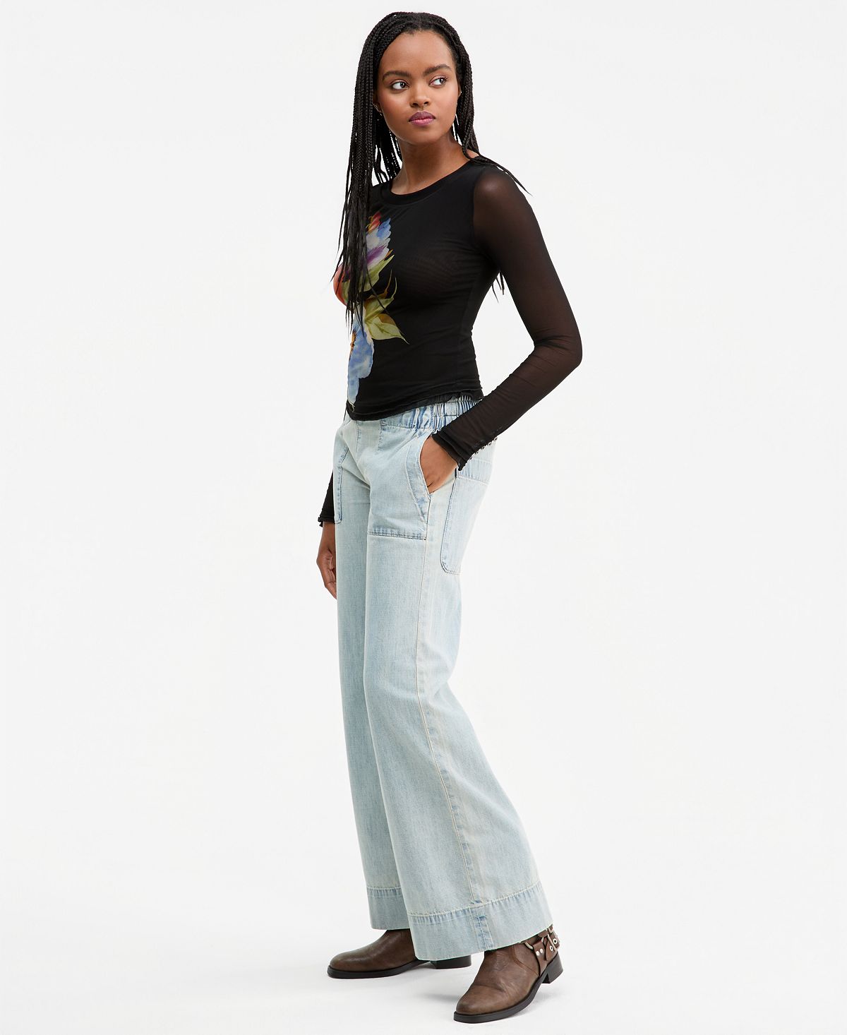 Free People Women's Mid-Rise Wide-Leg Utility Jeans view 3 — MAYCSS fashion products