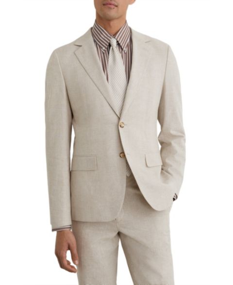 Мужской пиджак REISS Cheltenham Tailored-Fit Linen-Cotton Single-Breasted Check Blazer, цвет: Овсяный коричневый
