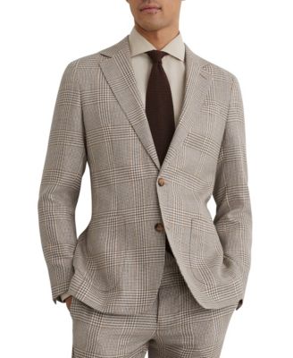 Men's Epsom Tailored-Fit Linen-Wool Single-Breasted Check Blazer