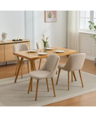 4 Dining Chairs,Modern Fabric Upholstered Kitchen Side Chairs,Curved Backrest Dining Chairs with Oak Legs