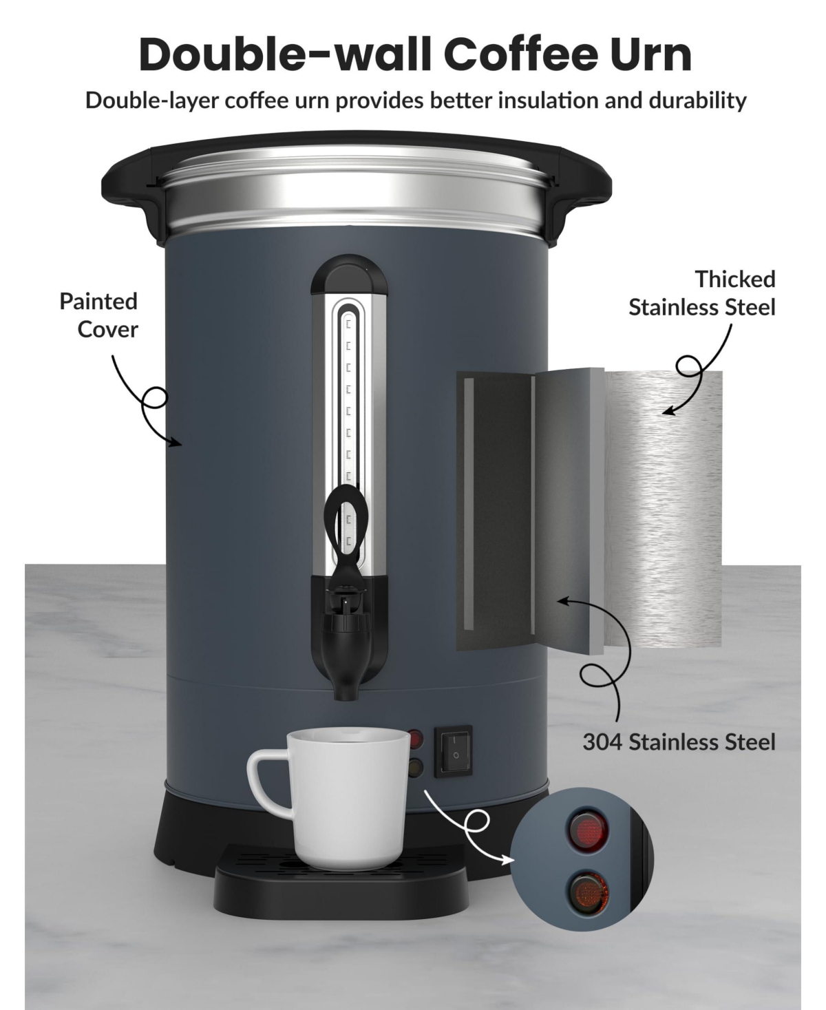 gaomon 12L Double Wall Commerical Coffee Urn, Hot Coffee Dispenser, Grey for Wedding, Buffet, Catering, Events, Outdoor Bar