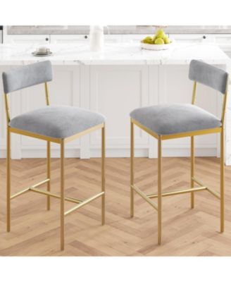 Bar Stools Set of 2,Upholstered Bar Chairs with Back,25.5 Inches Kitchen Bar Stools with Footrest,Thick Cushion,Counter Height Barstools