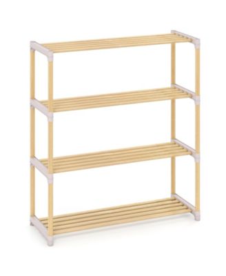 4-Tier Solid Pine Wood Shoe Rack with Slatted Open Shelves, 28 x 11 x 31