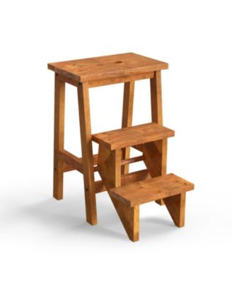 3-in-1 Rubber Wood Step Stool and Ladder with Handle, 200 lbs Capacity per Step