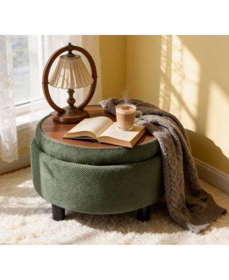 Round Storage Ottoman with Tray