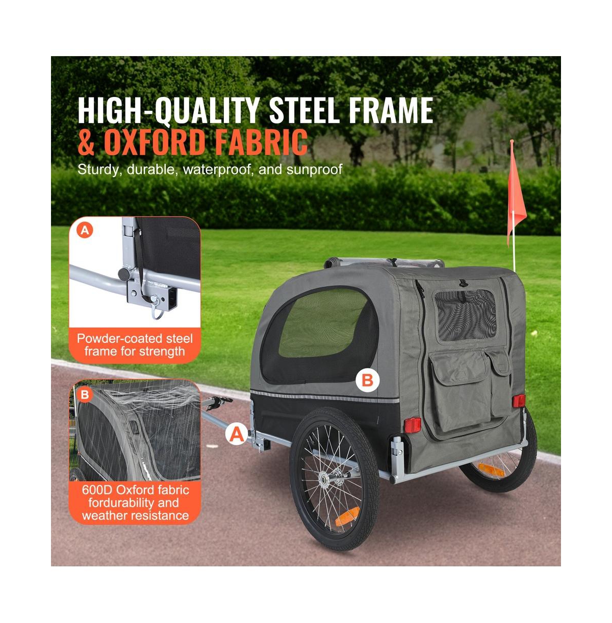 Ruie Foldable Dog Bike Trailer Pet Bicycle Carrier for Pets up to 88 lbs