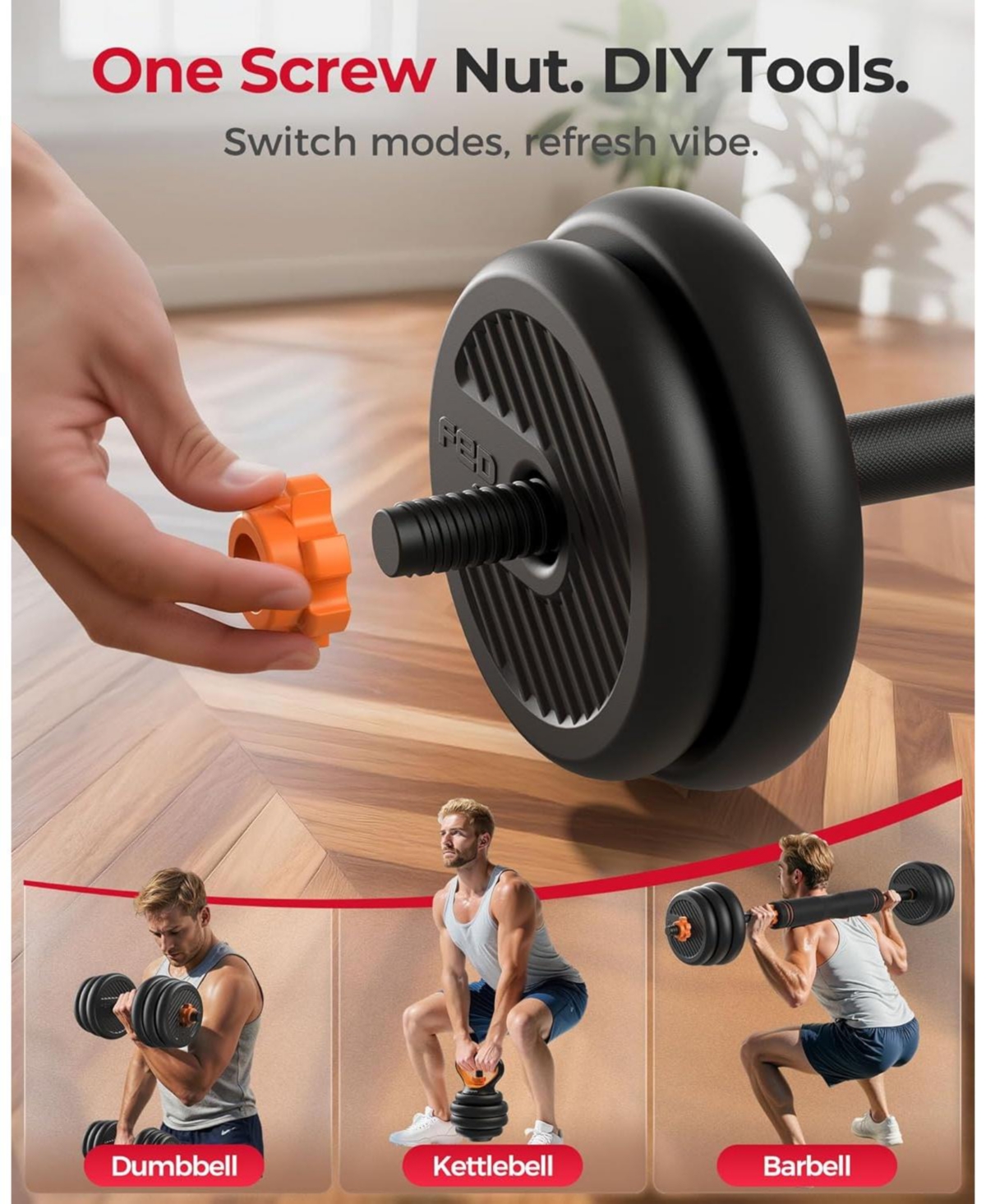 Fed Fitness Adjustable Dumbbells, Weight Set with Connector, 5 in 1 Dumbbells Set (Barbell, Kettlebells, Push up Stand