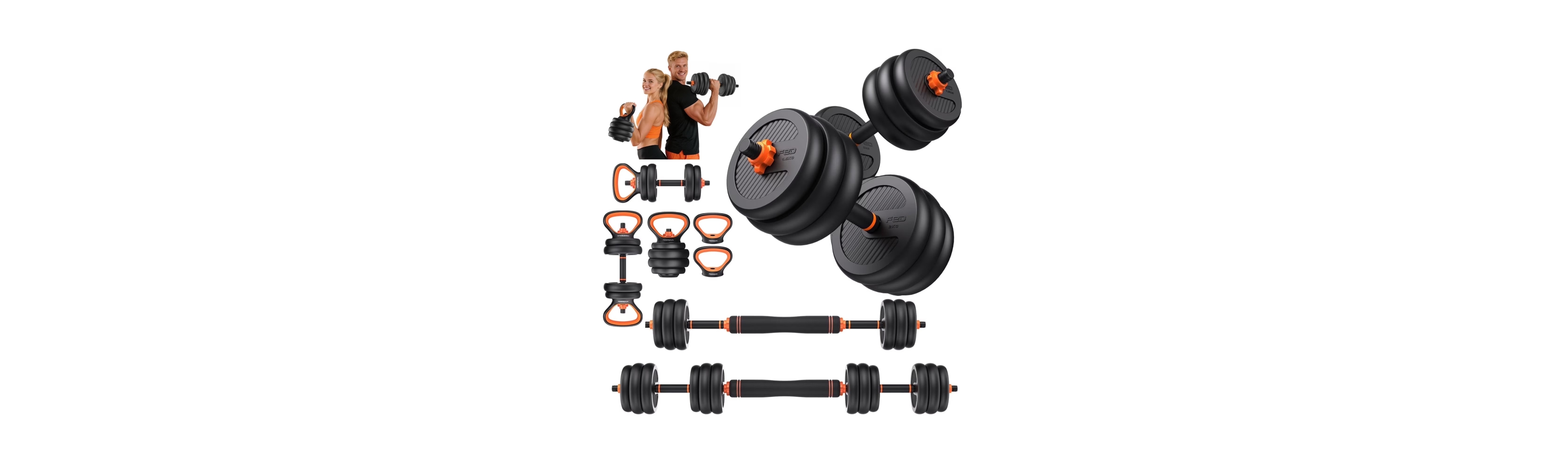 Fed Fitness Adjustable Dumbbells, Weight Set with Connector, 5 in 1 Dumbbells Set (Barbell, Kettlebells, Push up Stand