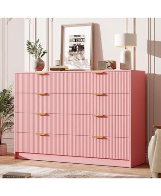 Fluted 8 Drawers Dresser for Bedroom, Wide Modern Chest of Drawers with Metal Handles, For Living Room, Entryway, Hallway