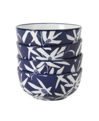 Ivory Estate 4-Piece Cereal Bowl Set, 5.5 Inch Round Stoneware Bowls, Floral Pattern, Assorted Decorative Designs