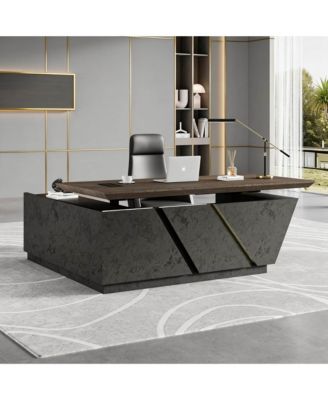Adjustable Executive Desk with Drawers File Cabinets LED Light