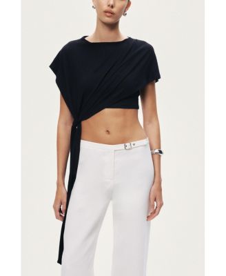 Women's Asymmetric Tie-Front Crop Top