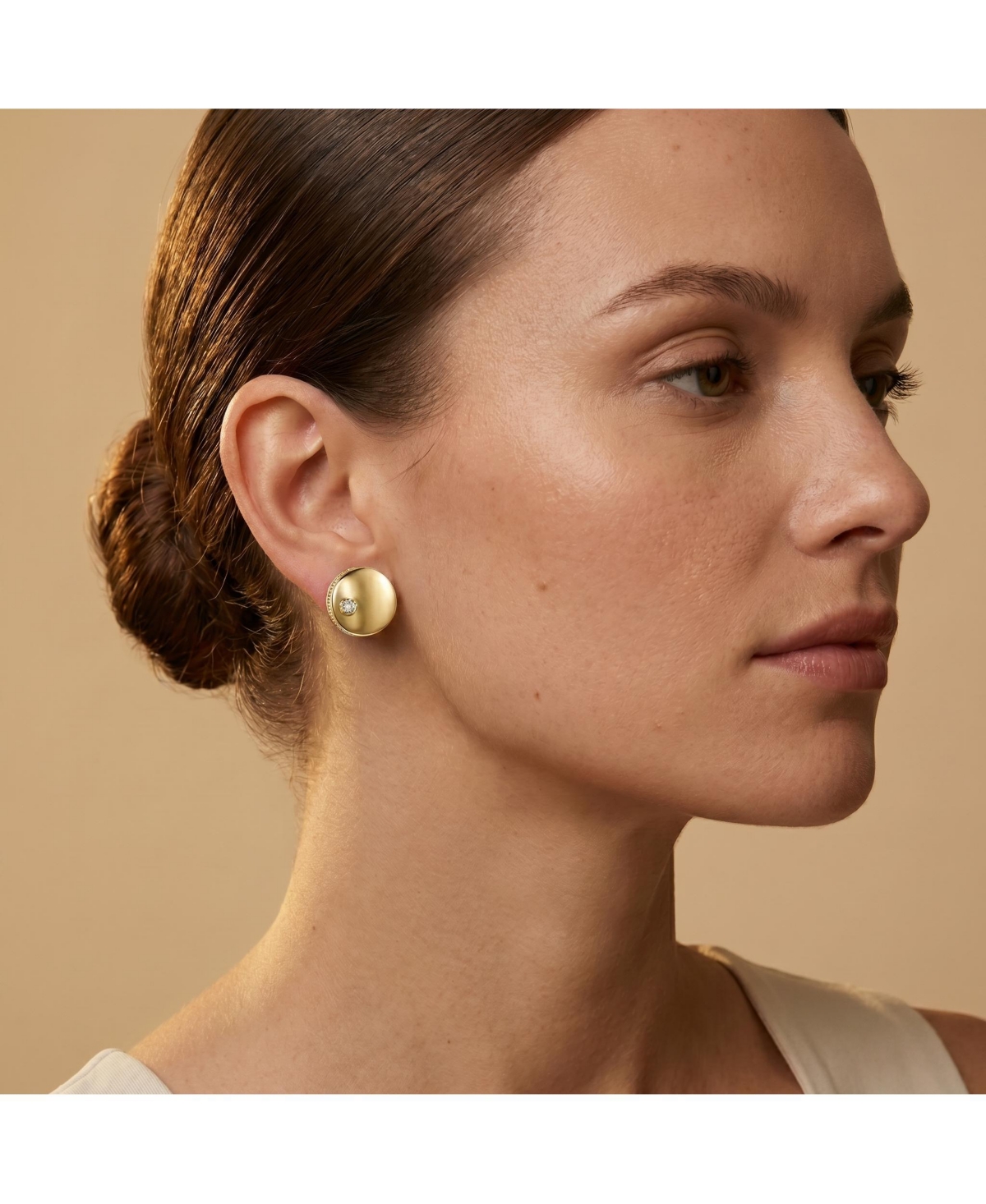 14K Gold Plated with Clear Cubic Zirconia Circle Stud Earrings
