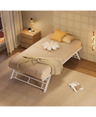 Trundle Bed Twin with Lockable Wheels, Pop Up Twin Trundle Bed, Sturdy Metal Foldable Bed Frame for Living Room,Bedroom and Guest Room