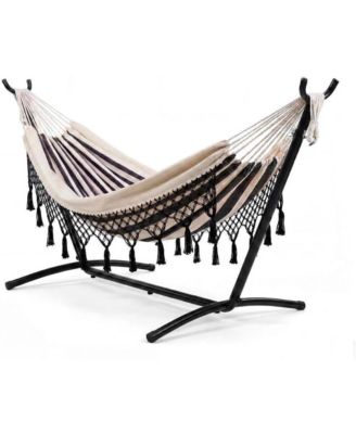Double Hammock with Stand, Heavy Duty Steel Frame, 6 Adjustable Height Settings,  Portable 2 Person Hammock