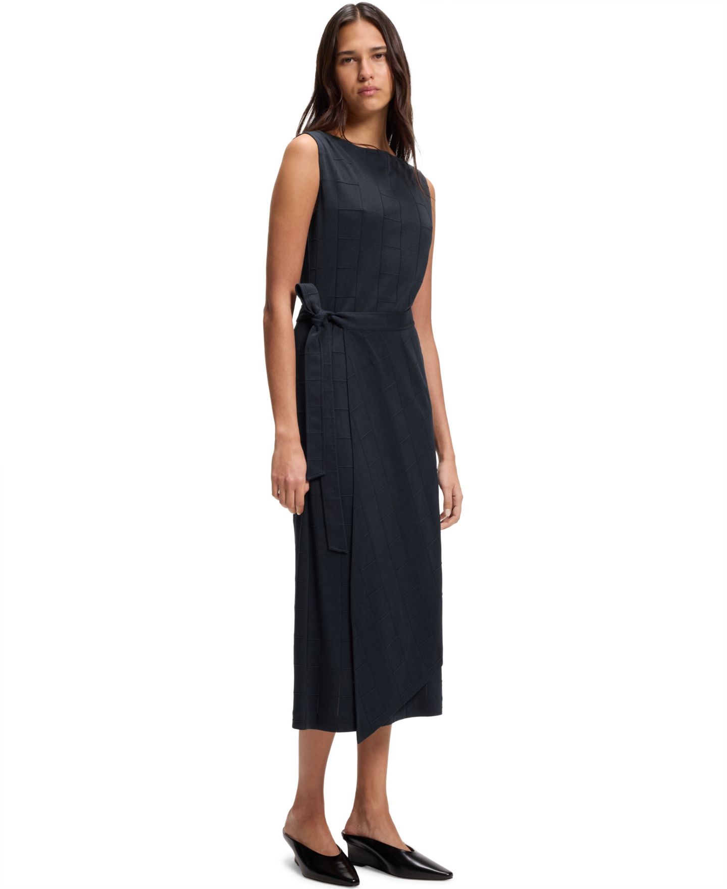 Женское платье Hugo Boss BOSS by Slim-Fit Checked Jersey, цвет: Тёмный синий — фото 4
