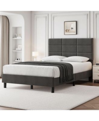 King Linen Platform Bed with Headboard, 700 lb Support