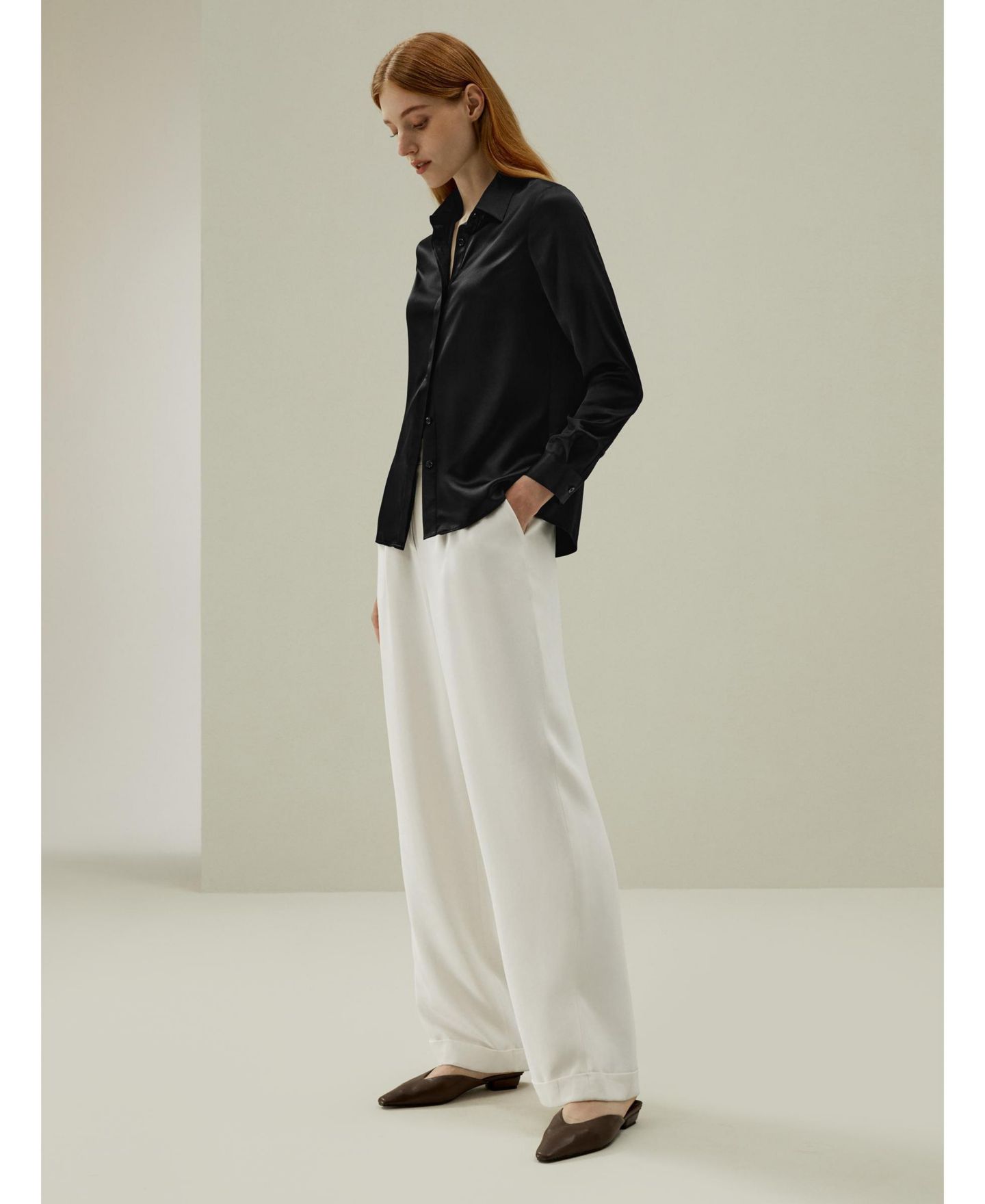 Женская рубашка LILYSILK Basic Concealed Placket Regular Fit Silk, цвет: Чёрный — фото 11
