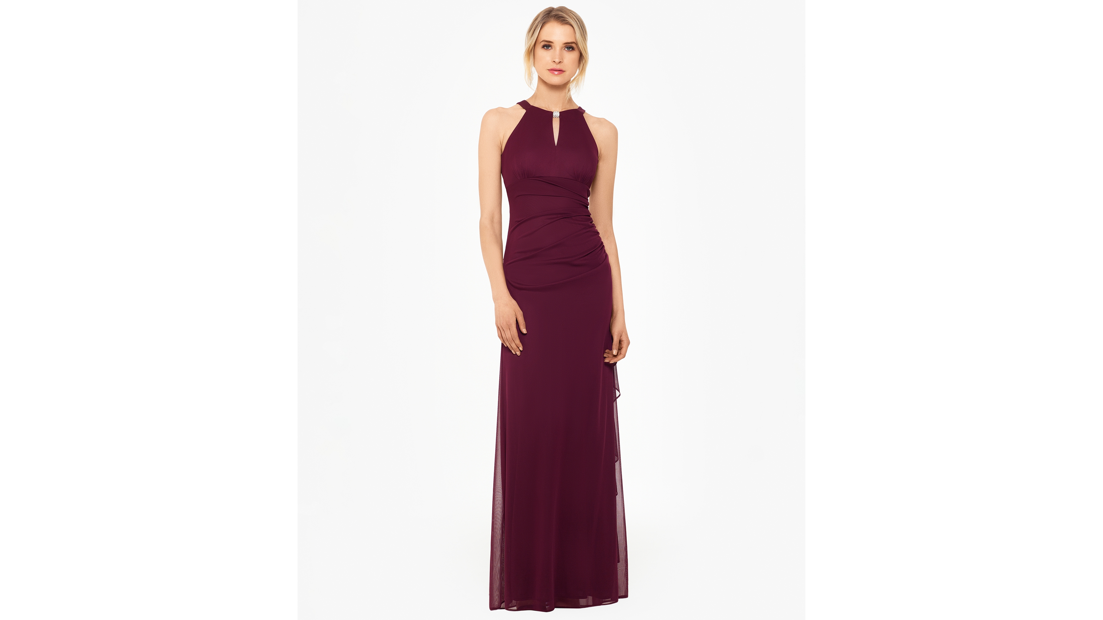 Betsy & Adam Petite Ruched Embellished Gown