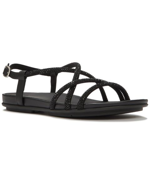 Женские сандалии FitFlop Gracie Crystal Strap Open Toe, цвет: Чёрный