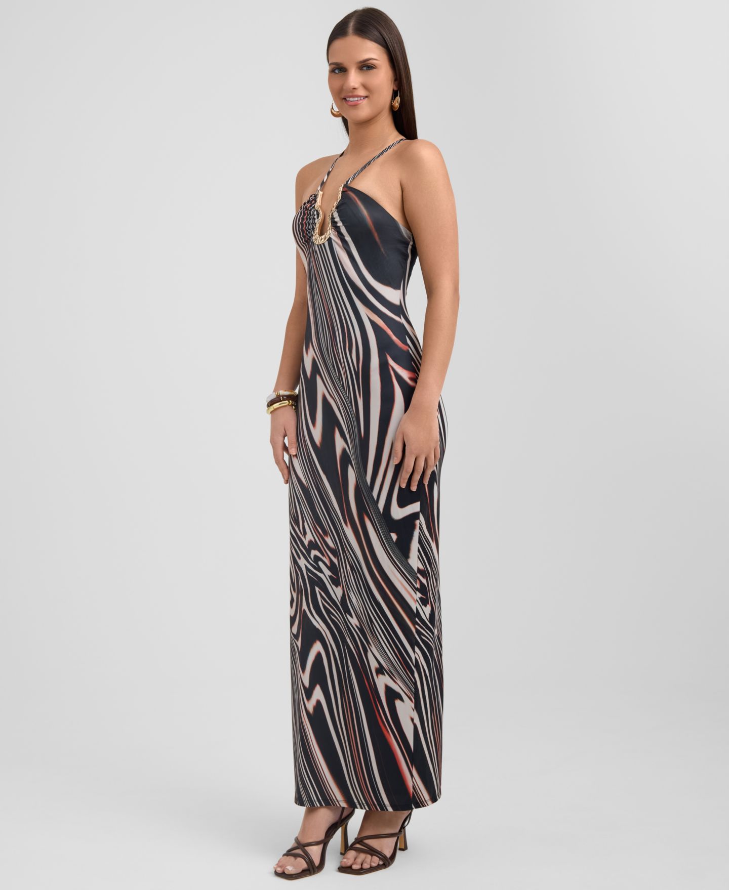 Женское платье RACHEL Rachel Roy Halter Neck Maxi, цвет: Коричневый разноцветный — фото 3