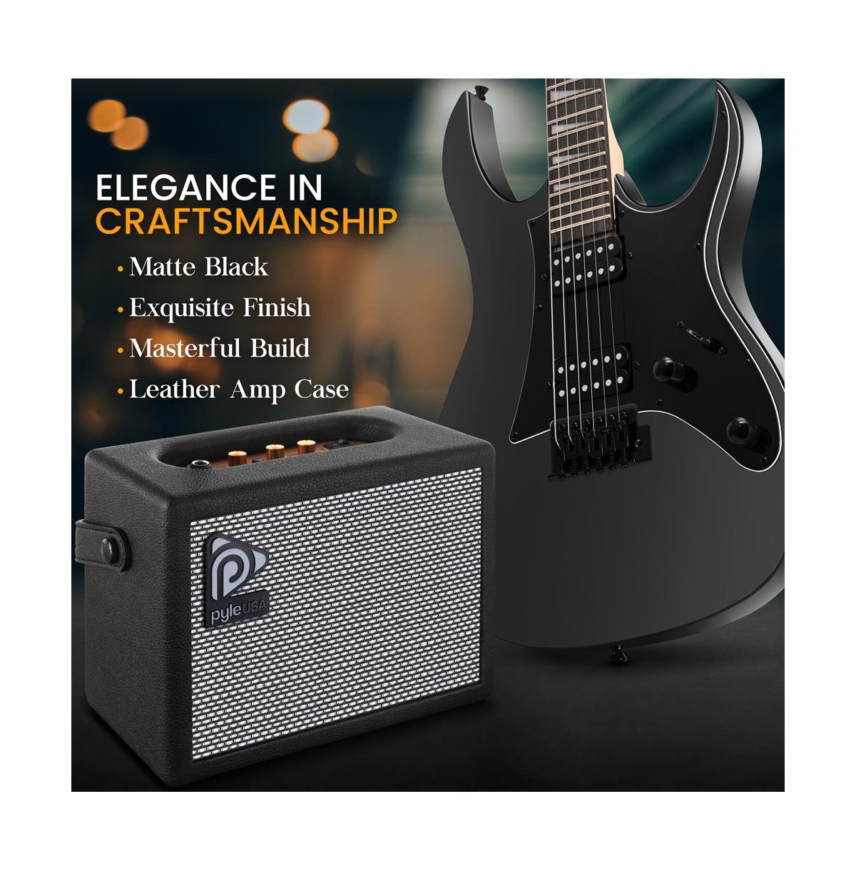 Pyle 38.7" Full Size Electric Guitar Kit - Includes Amplifier, Travel Bag, and Accessories, (PEGKT781BK)
