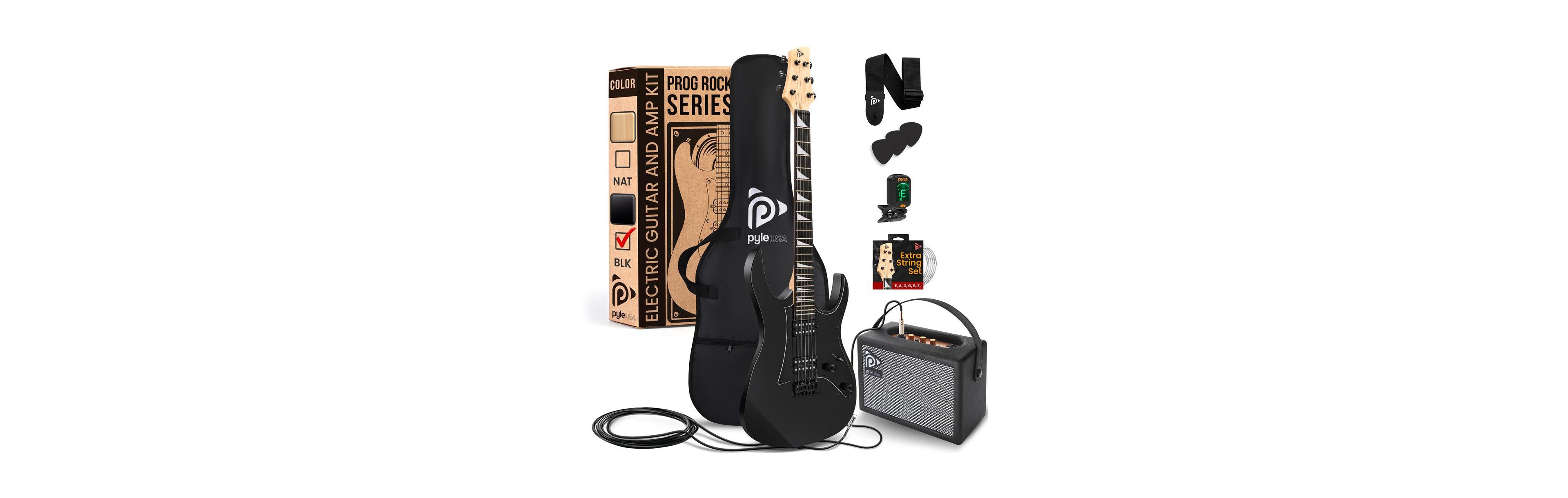 Pyle 38.7" Full Size Electric Guitar Kit - Includes Amplifier, Travel Bag, and Accessories, (PEGKT781BK)