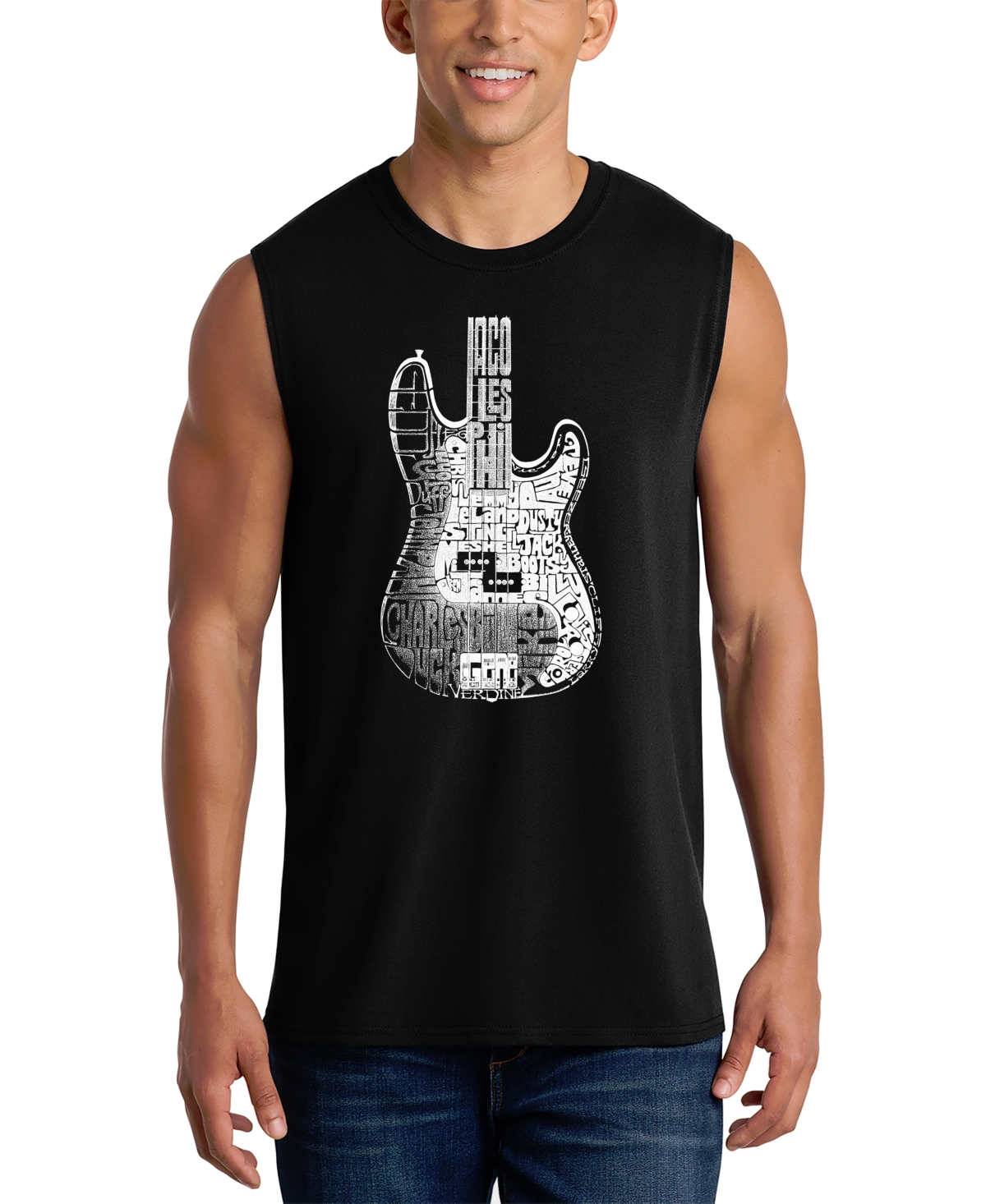 La Pop Art Men's Electric Guitar Typography Word Graphic Tank Top