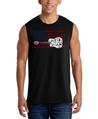 LA Pop Art - Men's  America Rock Word Art Graphic Tank Top Black
