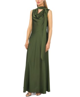Women's Sleeveless Cowl Neck Scarf-Tie Maxi Dress