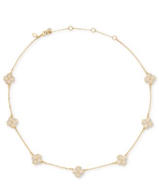 Gold-Tone Flower Pave Scatter Necklace