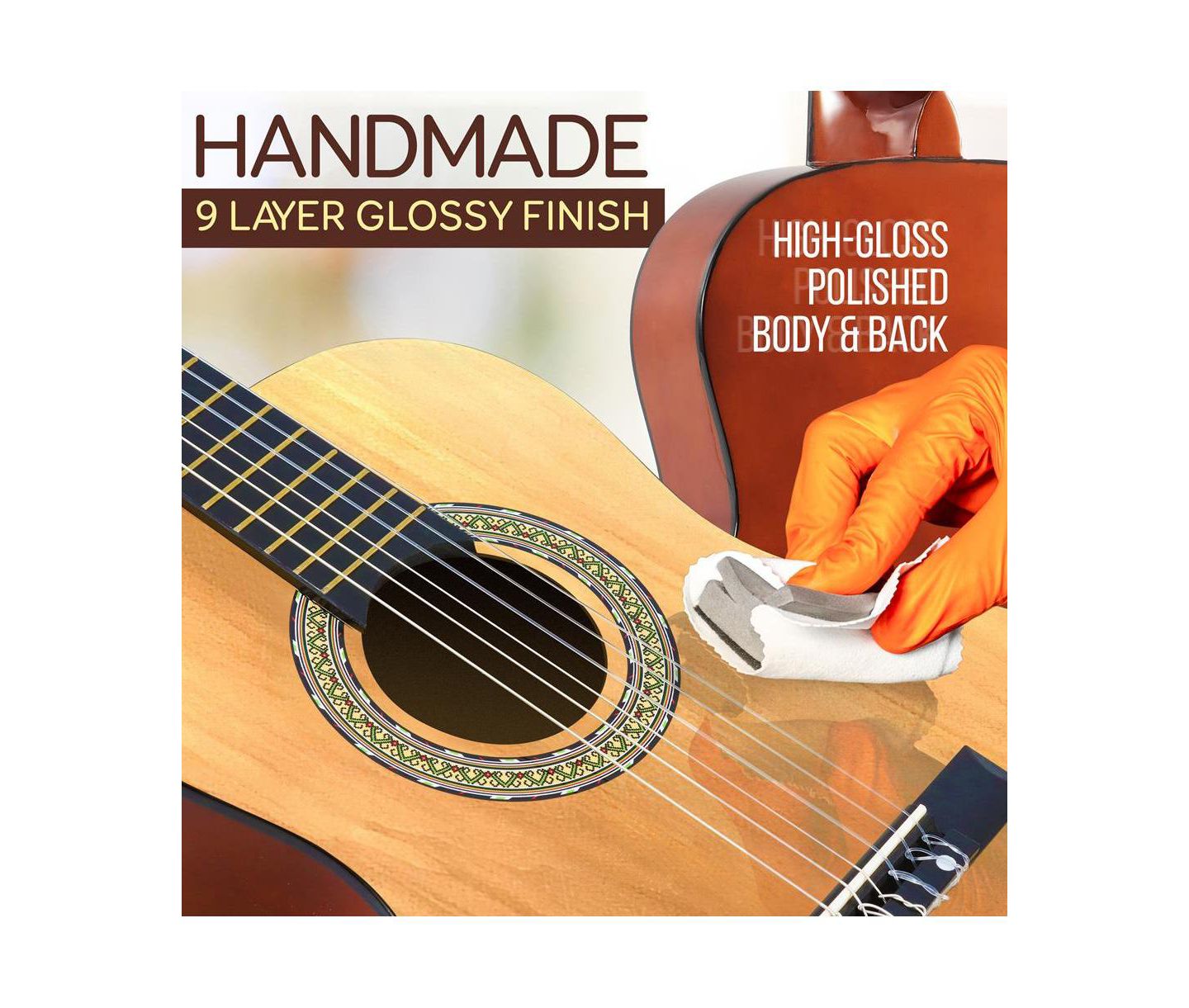 Детские игрушки Pyle 1/2-Size Beginner Acoustic Nylon-String Guitar Kit, Ages 5+, цвет: Светлый коричневый — фото 2