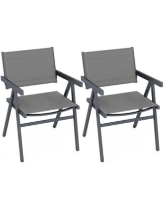 Patio Chairs Set of 2 w/Breathable Fabric Seat and Tilt Backrest Comfy Armrest